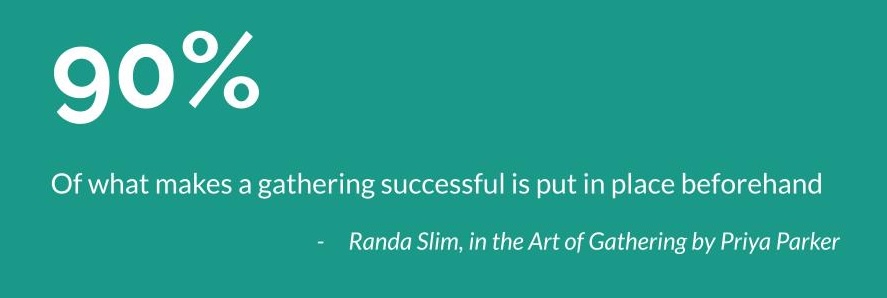 90% of what makes a gathering successful is put in place beforehand. Randa Slim, in the Art of Gathering by Priya Parker